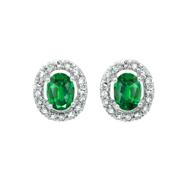 10Kt White Gold Diamond 1/6Ctw & Emerald 1/3Ctw Earring