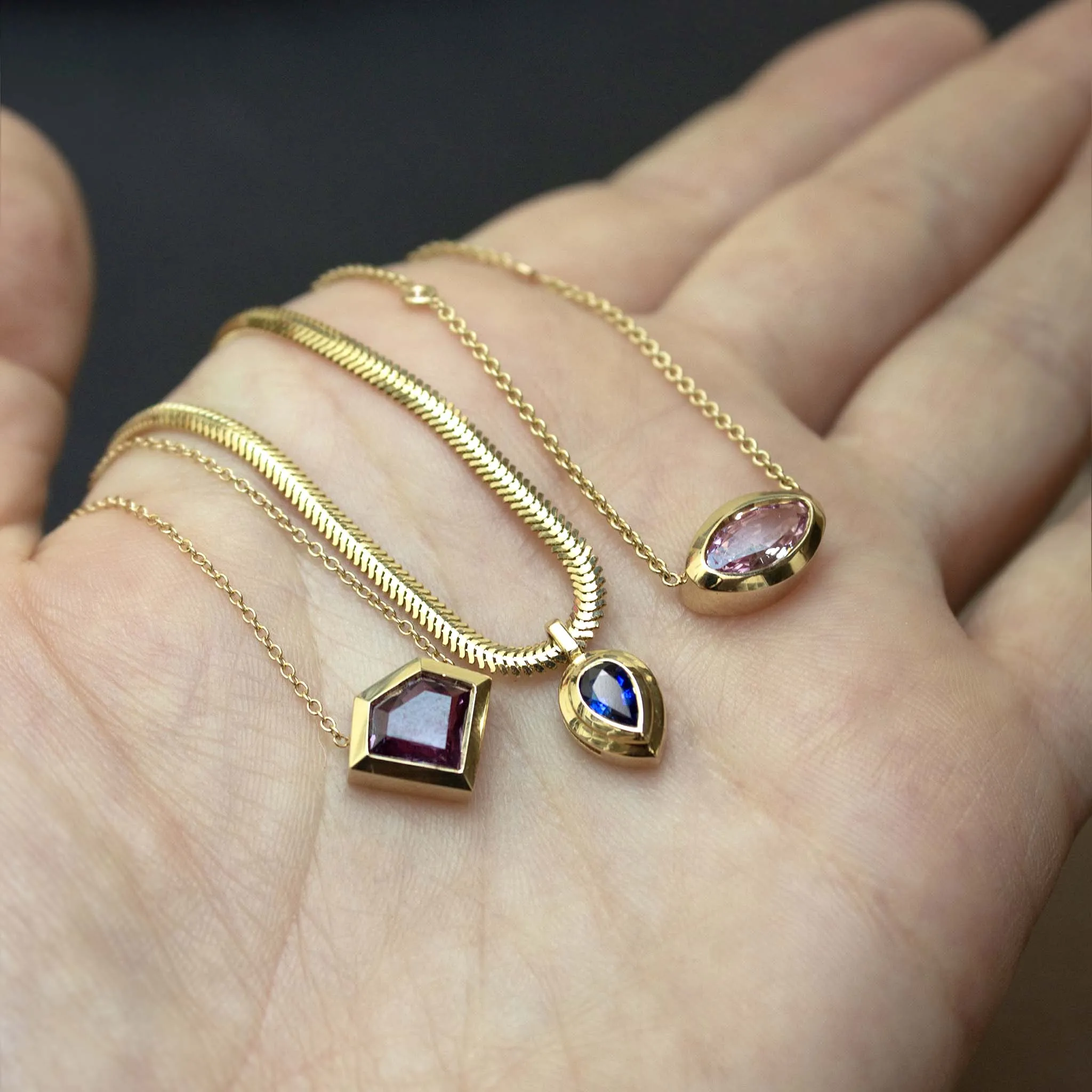 1.16 ctw Marquise Pink Sapphire with Floating Diamond Stations Necklace