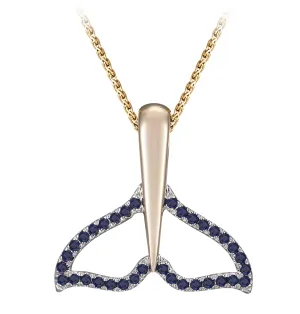 14k 20mm Whale Tail Pendant with 34 Blue Sapphires