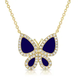 14k Gold & Diamond Lapis Butterfly Necklace- 0.15 ct.