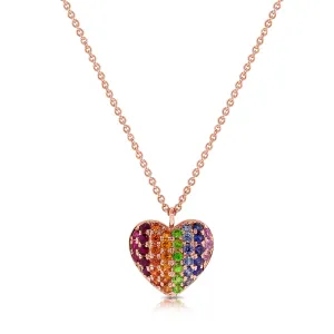 14k Gold & Rainbow Sapphire Heart Necklace - 0.49ct