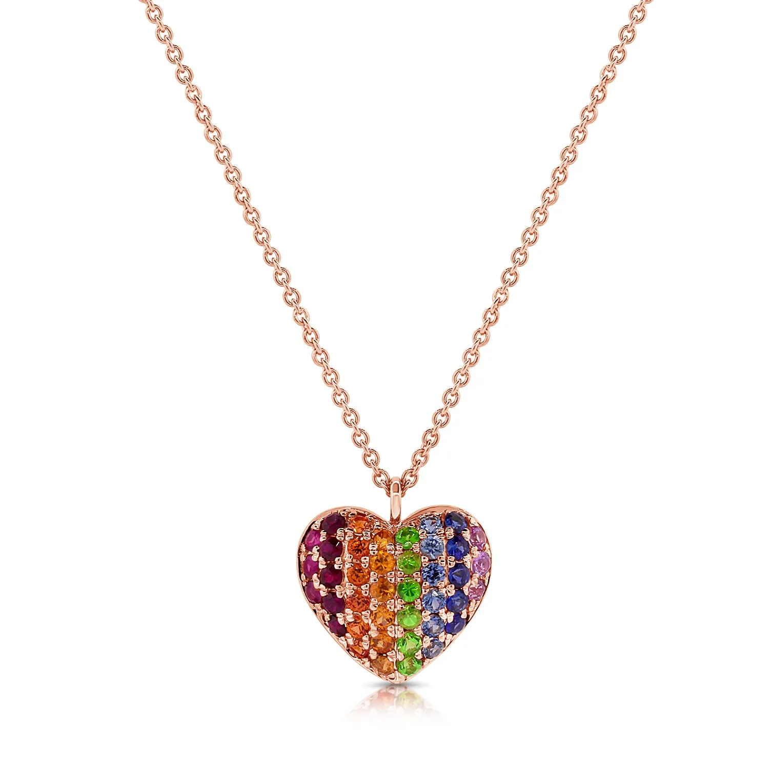 14k Gold & Rainbow Sapphire Heart Necklace - 0.49ct