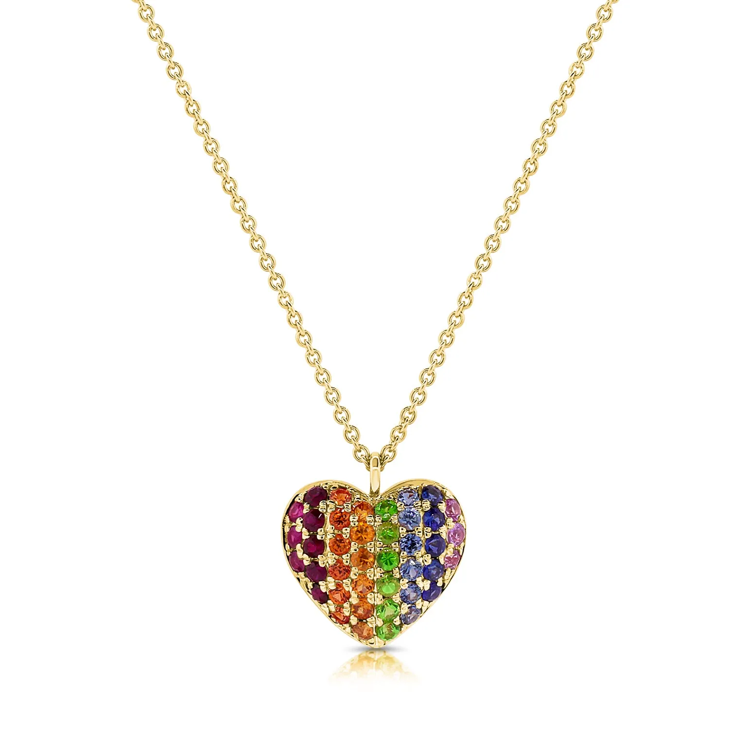 14k Gold & Rainbow Sapphire Heart Necklace - 0.49ct