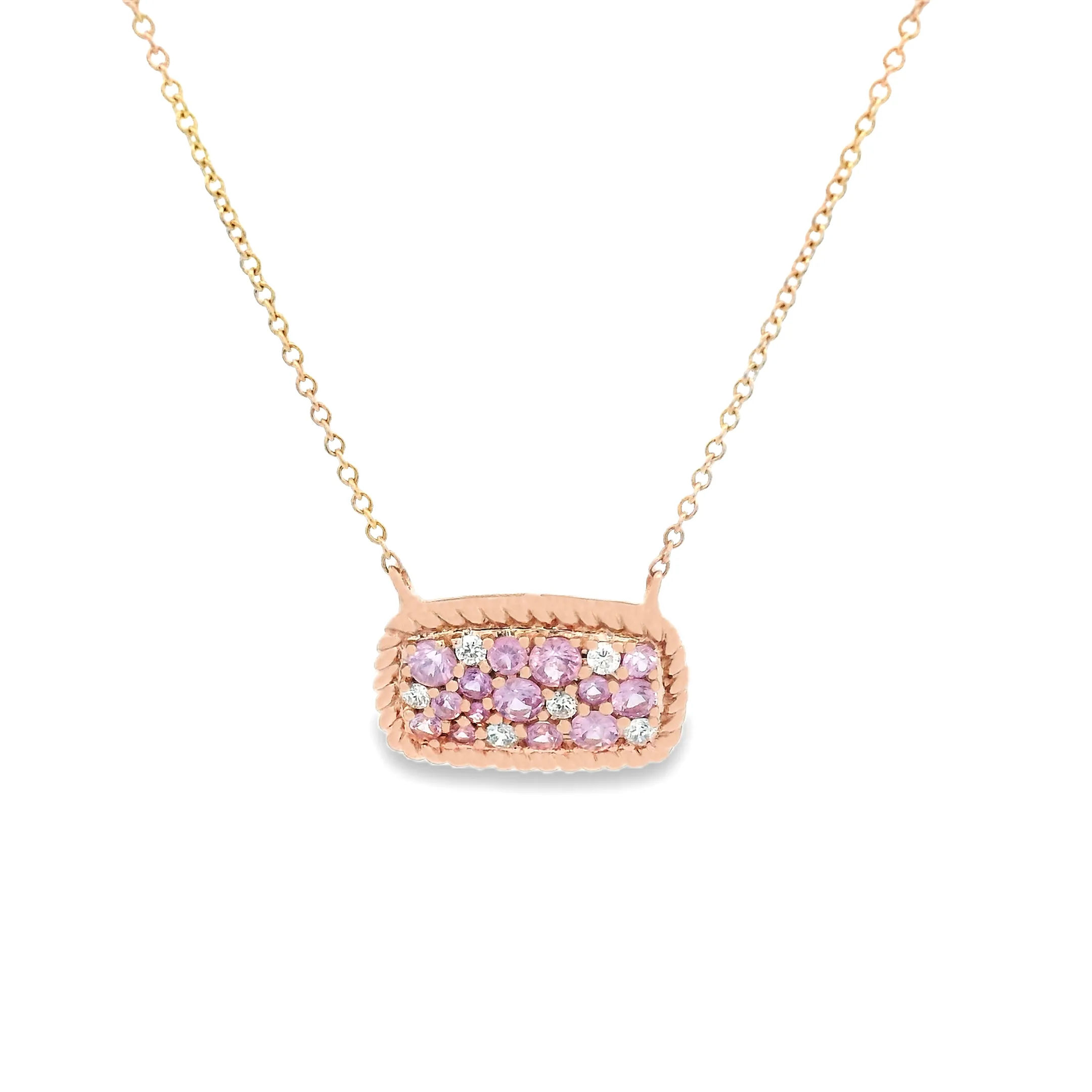 14k Rose Gold Diamond and Pink Sapphire Pendant