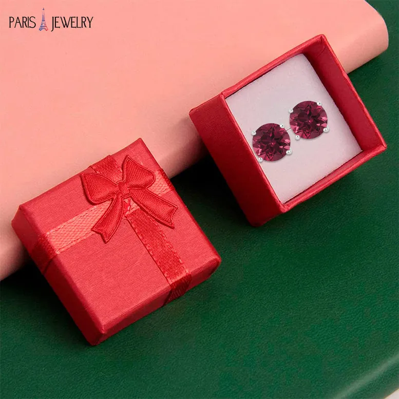 14k White Gold Plated 1 Ct Round Created Ruby Sapphire Stud Earrings