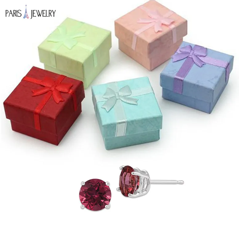 14k White Gold Plated 1 Ct Round Created Ruby Sapphire Stud Earrings