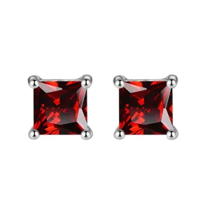 14k White Gold Plated 3 Ct Princes Cut Created Ruby Sapphire Stud Earrings