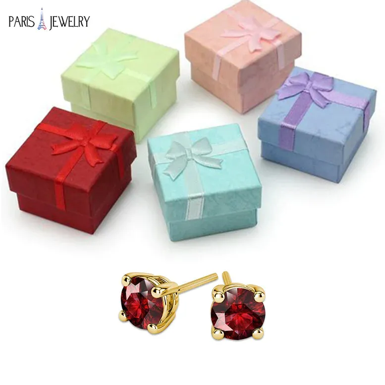 14k Yellow Gold Plated 1 Ct Round Created Ruby Sapphire Stud Earrings