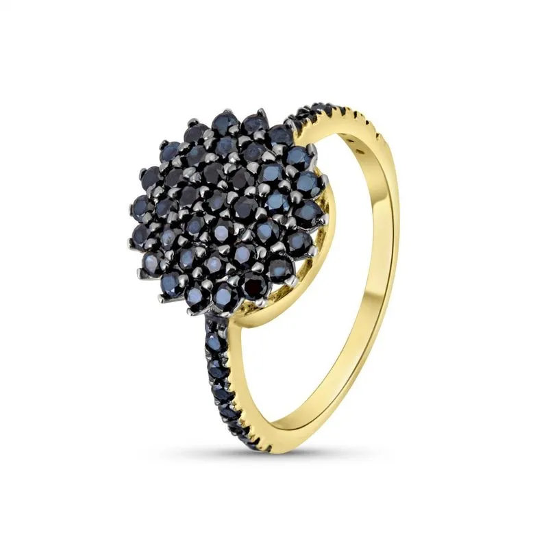 14K Yellow Gold Round Black Cubic Zirconia 1.5mm Ring