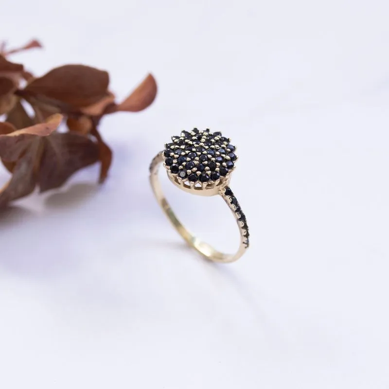 14K Yellow Gold Round Black Cubic Zirconia 1.5mm Ring