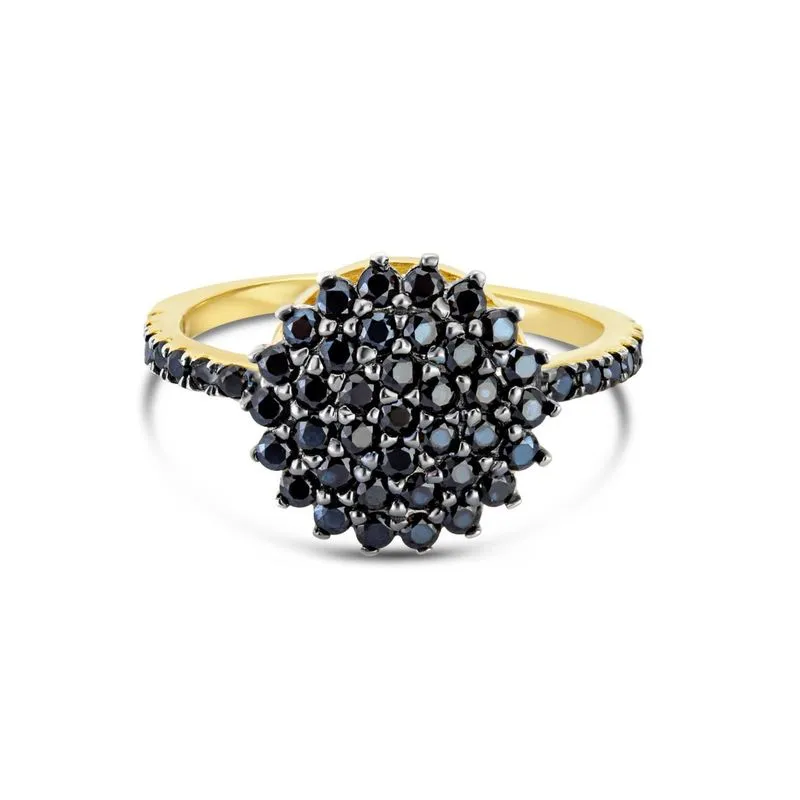 14K Yellow Gold Round Black Cubic Zirconia 1.5mm Ring