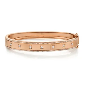 14KT GOLD 0.55 CTW DIAMOND 7 SQUARE BANGLE BRACELET