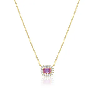 14KT Yellow Gold Pink Sapphire Baguette Diamond Audelia Necklace