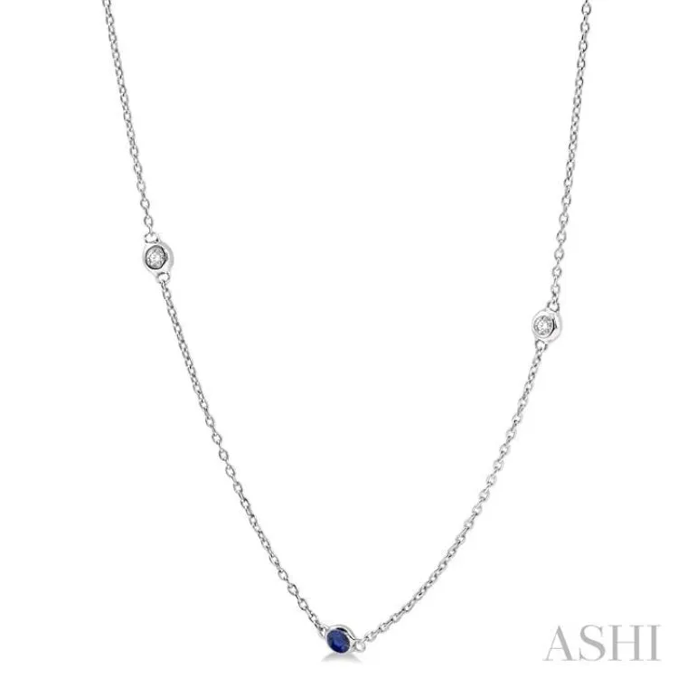 1/6 ctw Round Cut Diamond and 1.75MM Sapphire Precious Station Necklace in 14K White Gold