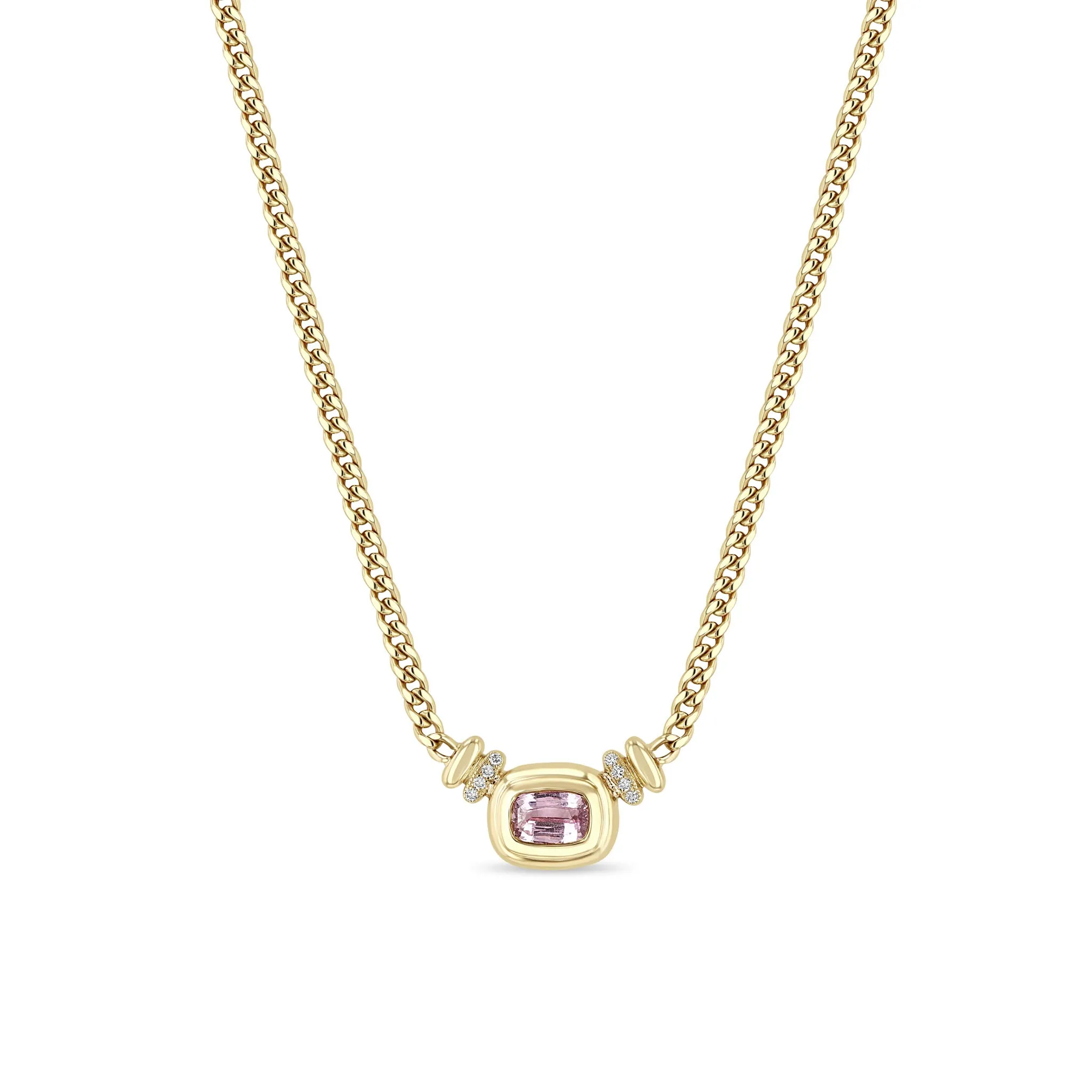 1.60 ctw Radiant Pink Sapphire Bezel Curb Chain Necklace