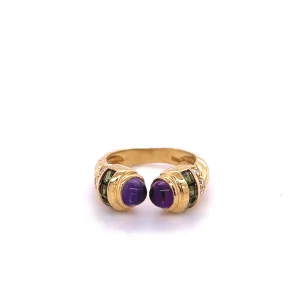 18k Gold Vintage Retro Open Ring With Amethyst, Peridot, and Diamonds