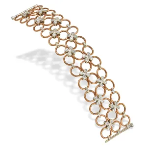 18K Rose and White Gold Circle Diamond Bracelet