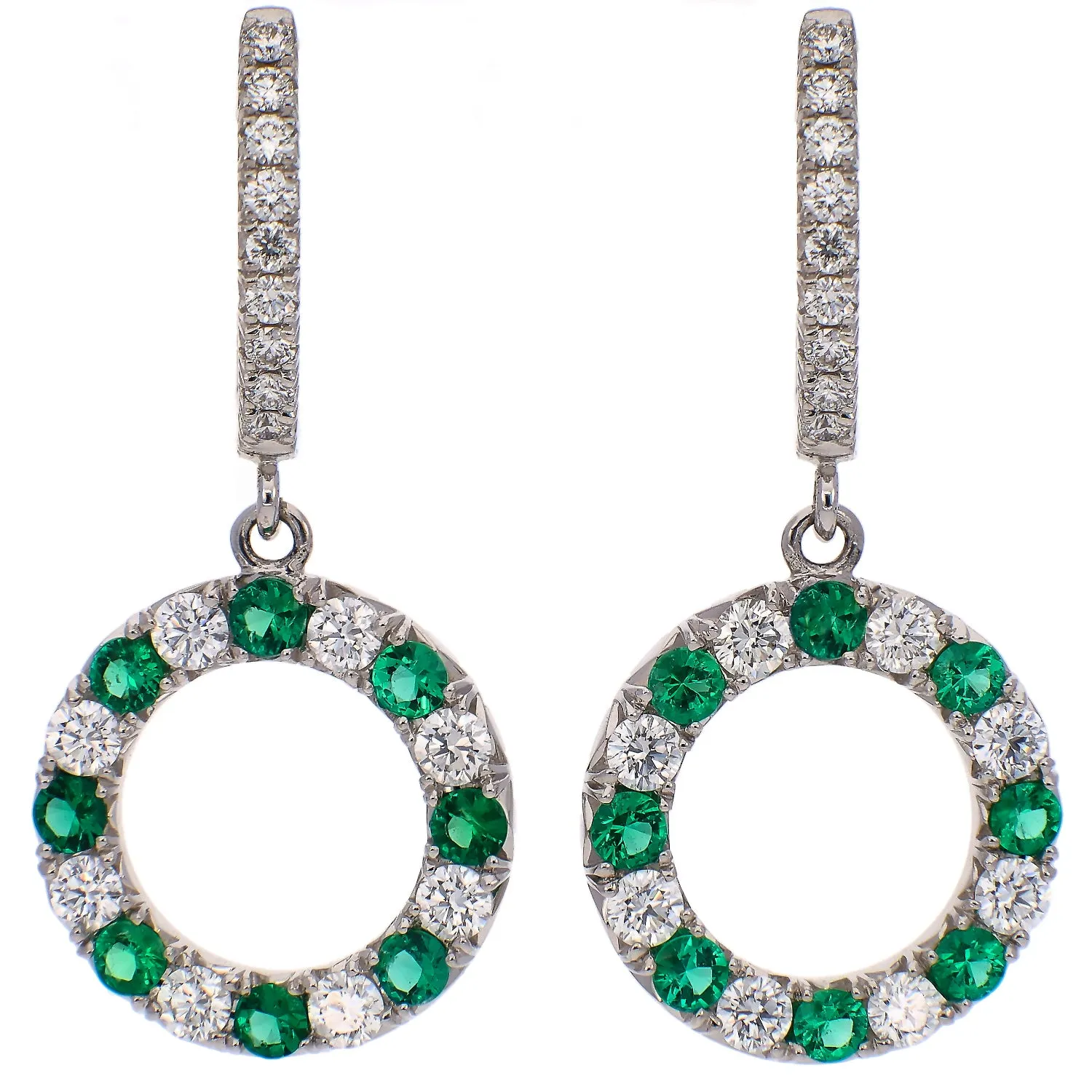 18K White Gold Diamond and Emerald Drop Earrings