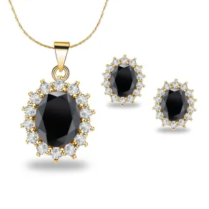 18K Yellow Gold Created Black Sapphire CZ Round 3 Carat Oval Necklace Plated 18 inch