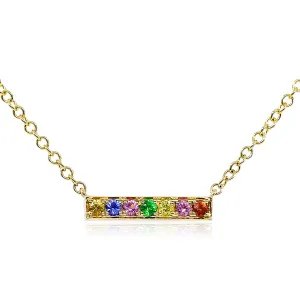 18K YELLOW GOLD RAINBOW SAPPHIRE BAR PENDANT NECKLACE