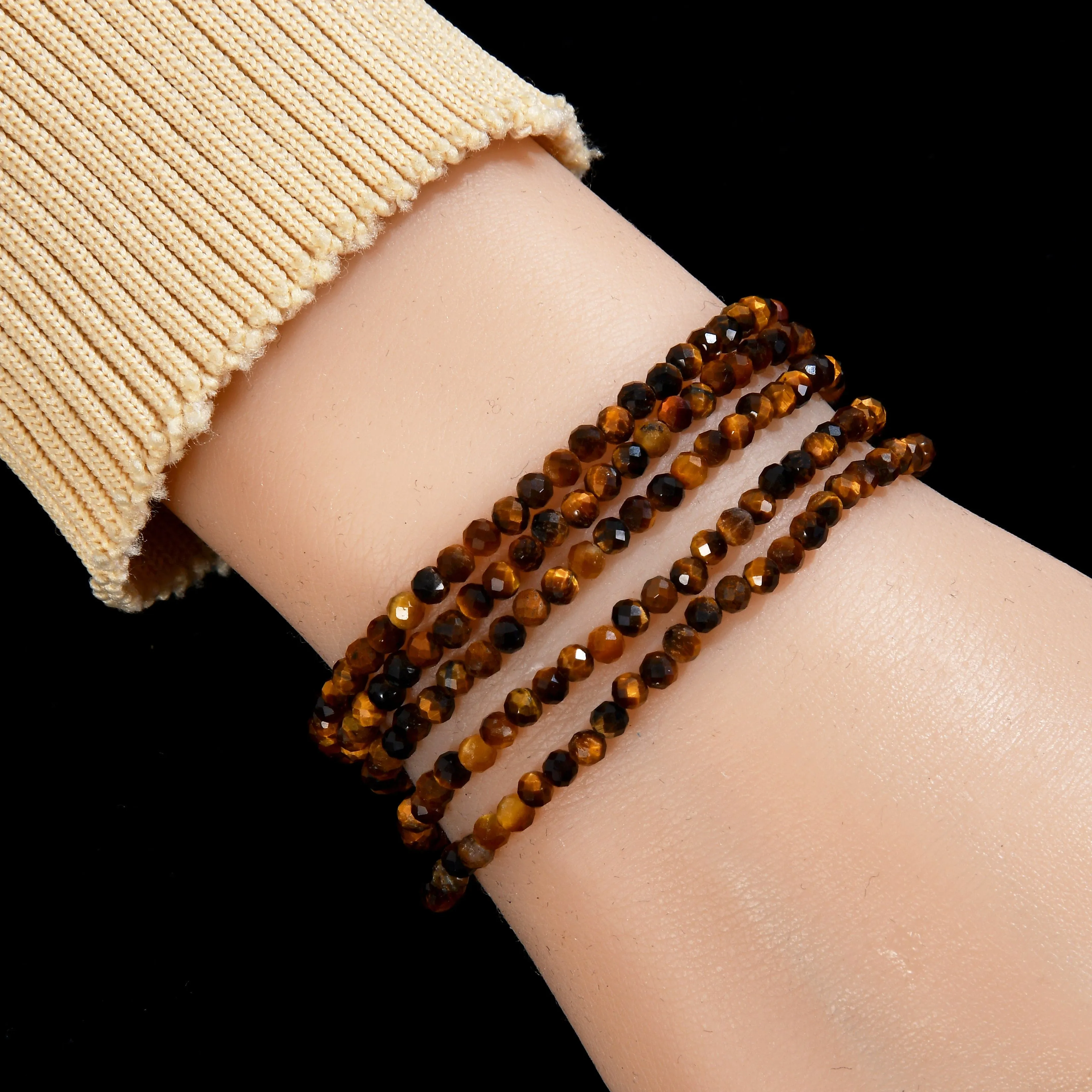 3mm Tiger Eye Faceted 31" Necklace / Multi Wrap Bracelet