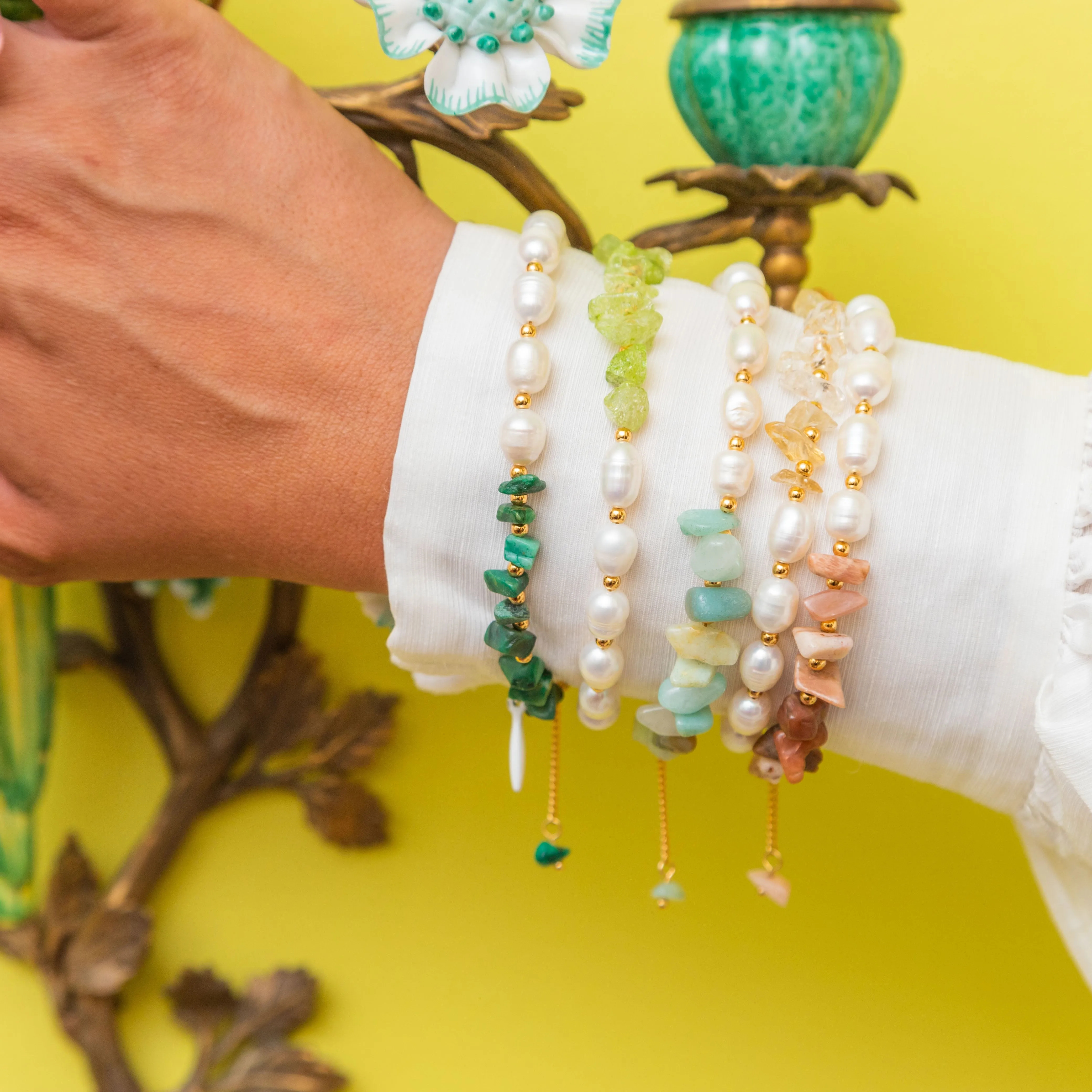 5 for 60% Off - Freshwater Pearl and Peridot Bracelet: The Carolee