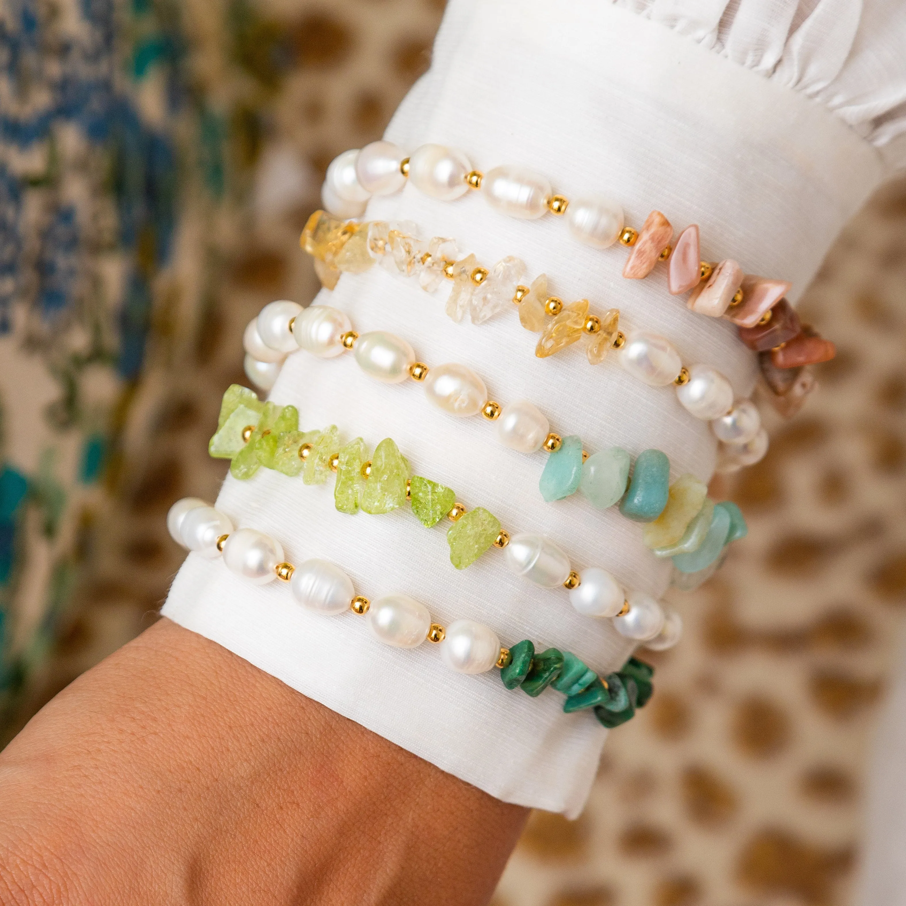 5 for 60% Off - Freshwater Pearl and Peridot Bracelet: The Carolee