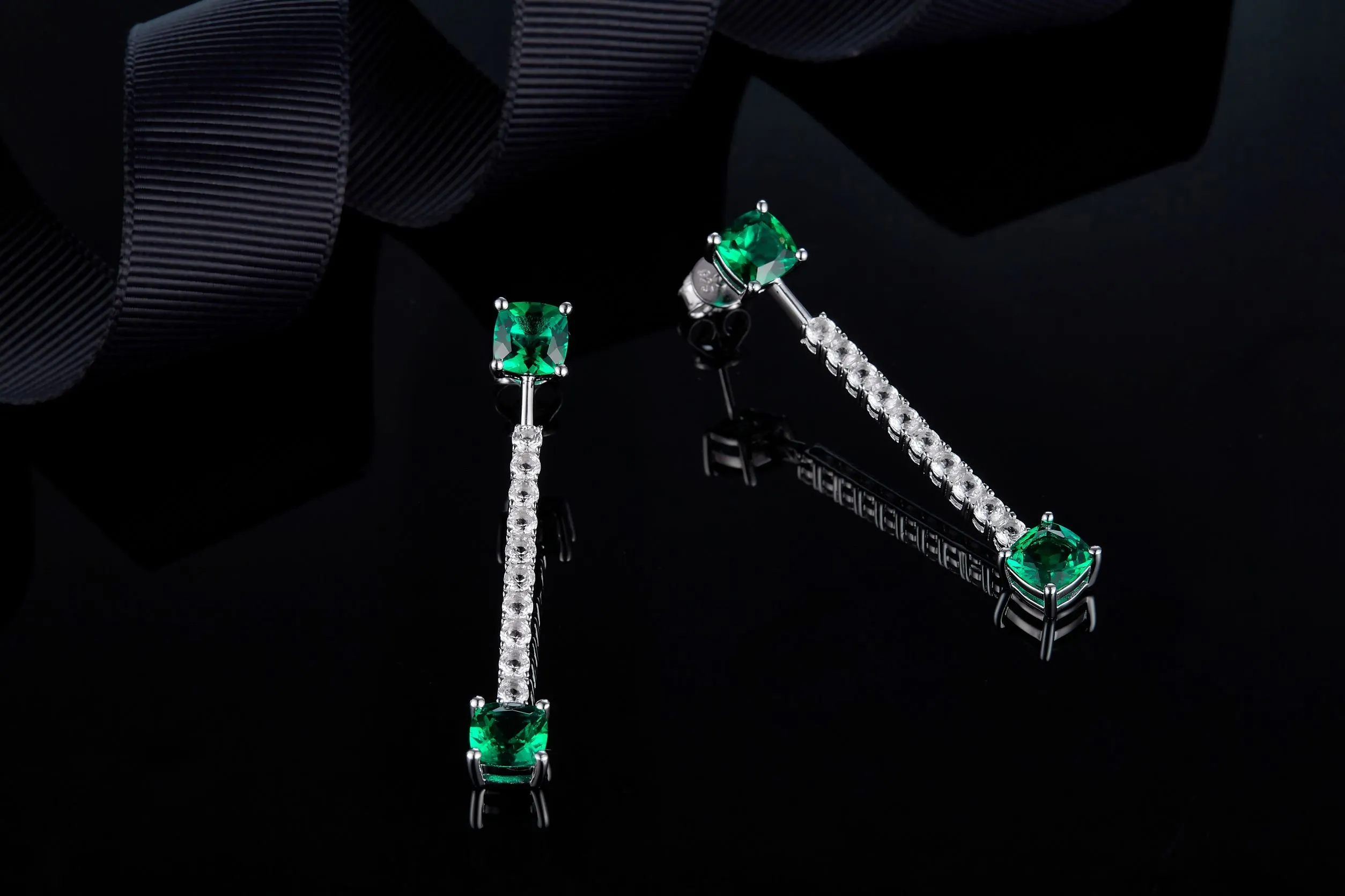 6.6Carat Square Lab Created Emerald Drop Earrings