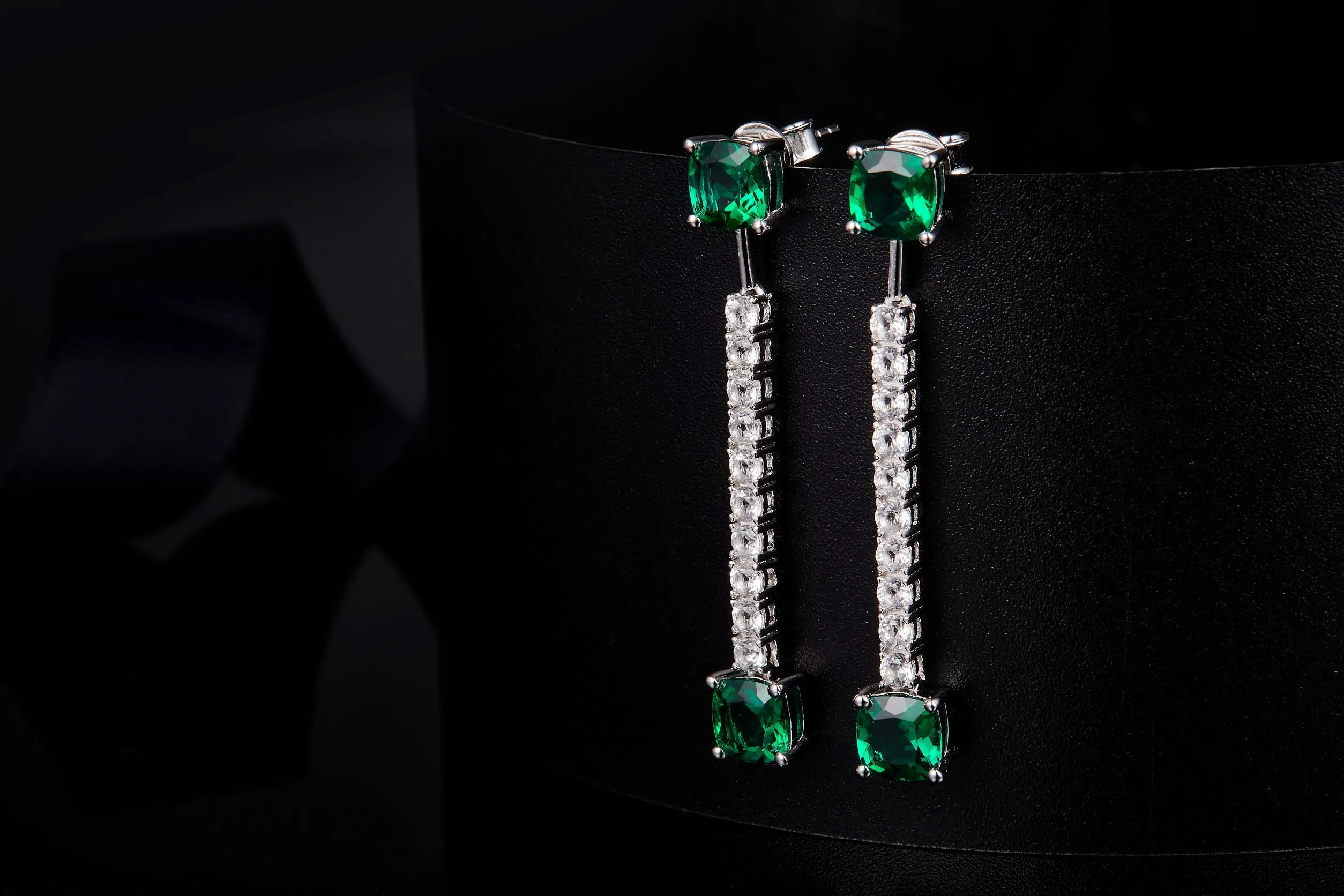 6.6Carat Square Lab Created Emerald Drop Earrings