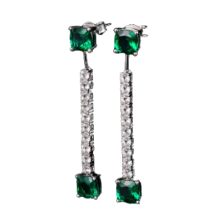 6.6Carat Square Lab Created Emerald Drop Earrings