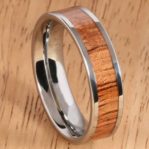 6mm Natural Hawaiian Koa Wood Inlaid Tungsten Flat Wedding Ring