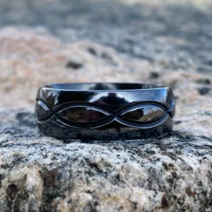 8mm Black Titanium Mens Ring - Mens Wedding Band with Infinity Design