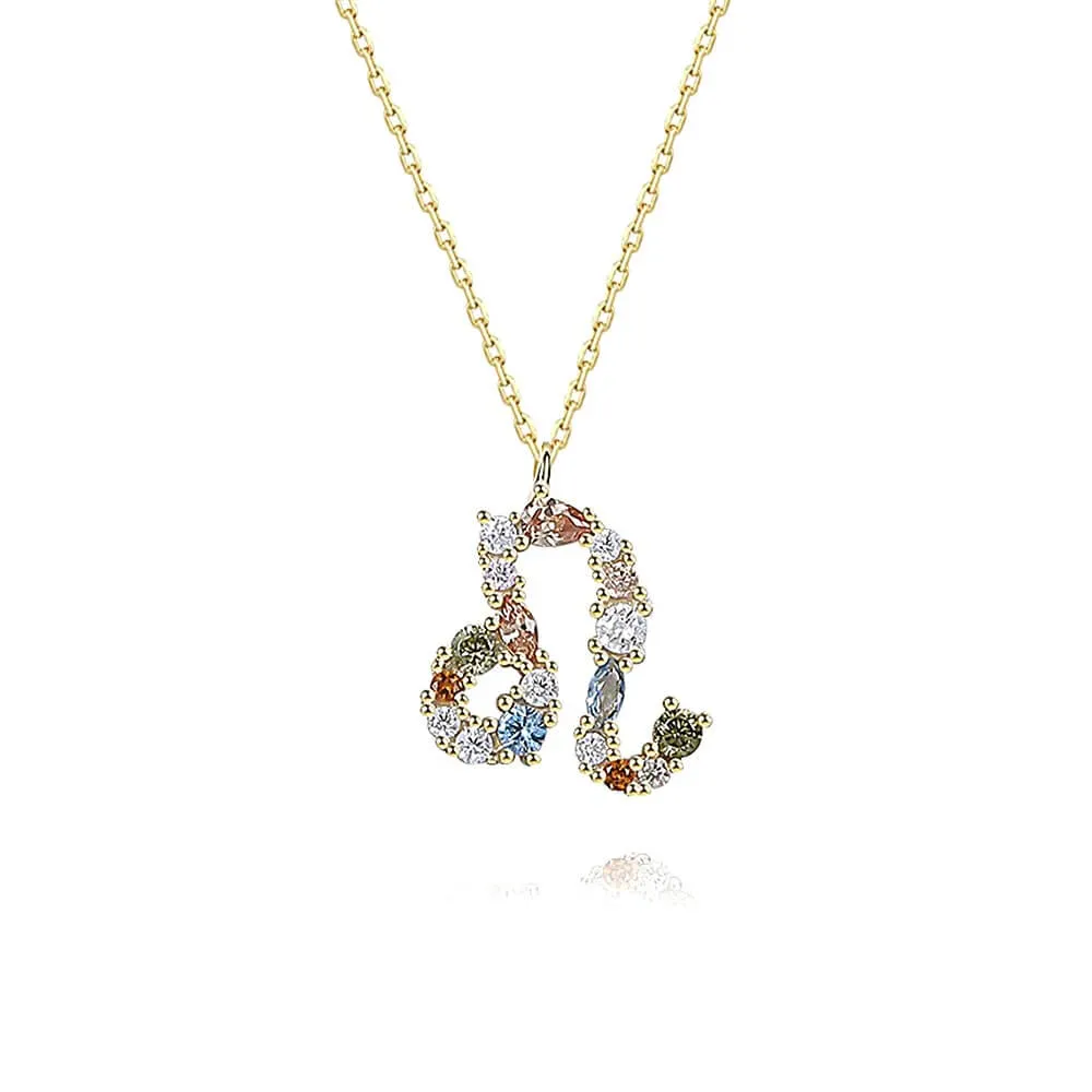 925 Silver Rainbow Sapphire Leo Zodiac Charm Necklace