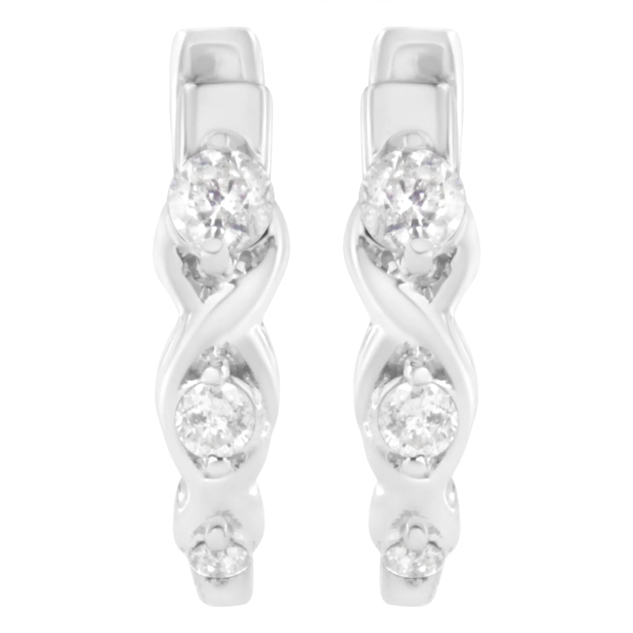 .925 Sterling Silver 1/4 cttw Prong Set Round-Cut Diamond Twist and Swirl Hoop Earring (I-J Color, I2-I3 Clarity)