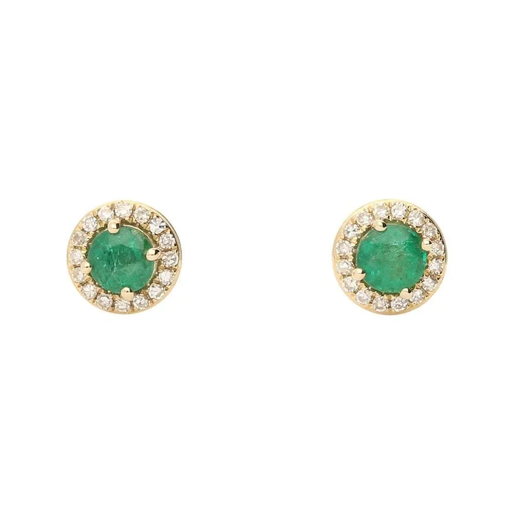 9ct gold emerald diamond round stud earrings