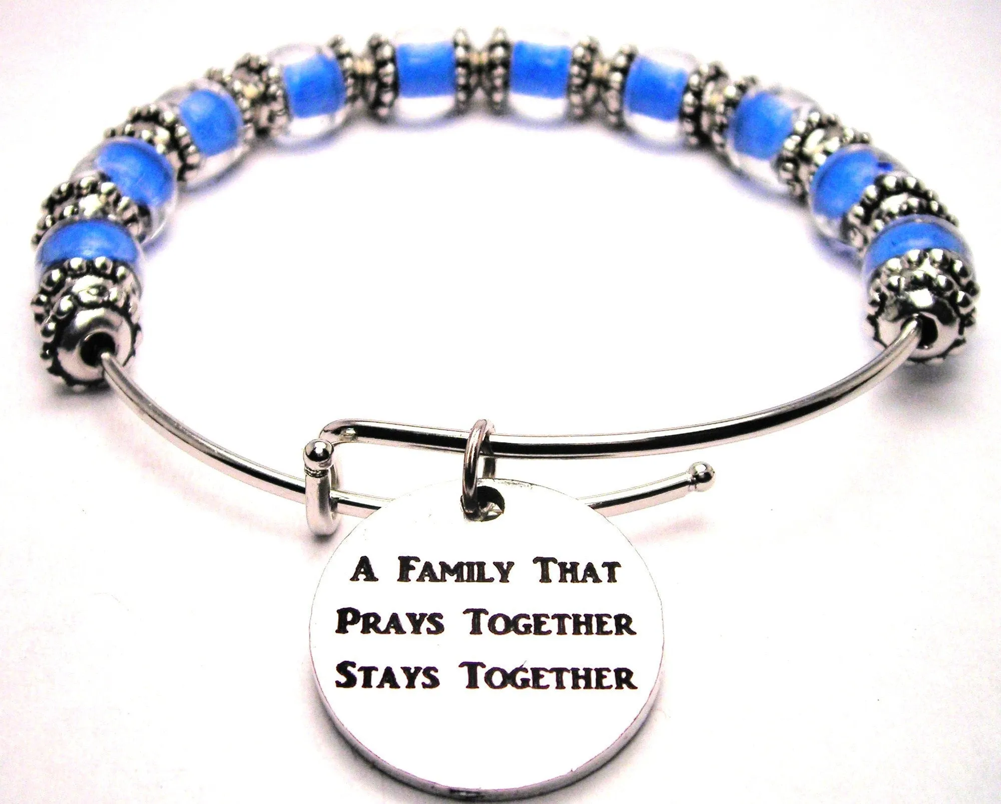 A Family That Prays Together Stays Together 9mm Glass Beaded Single Bracelet