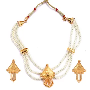 Aheli - White Beaded Ranihar Necklace Set