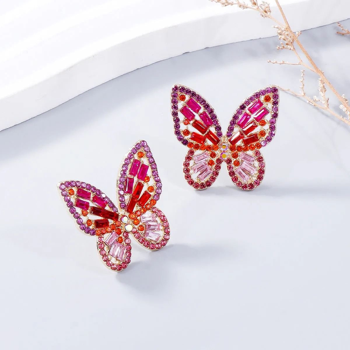 Alloy Inlaid Rhinestone Butterfly Earrings