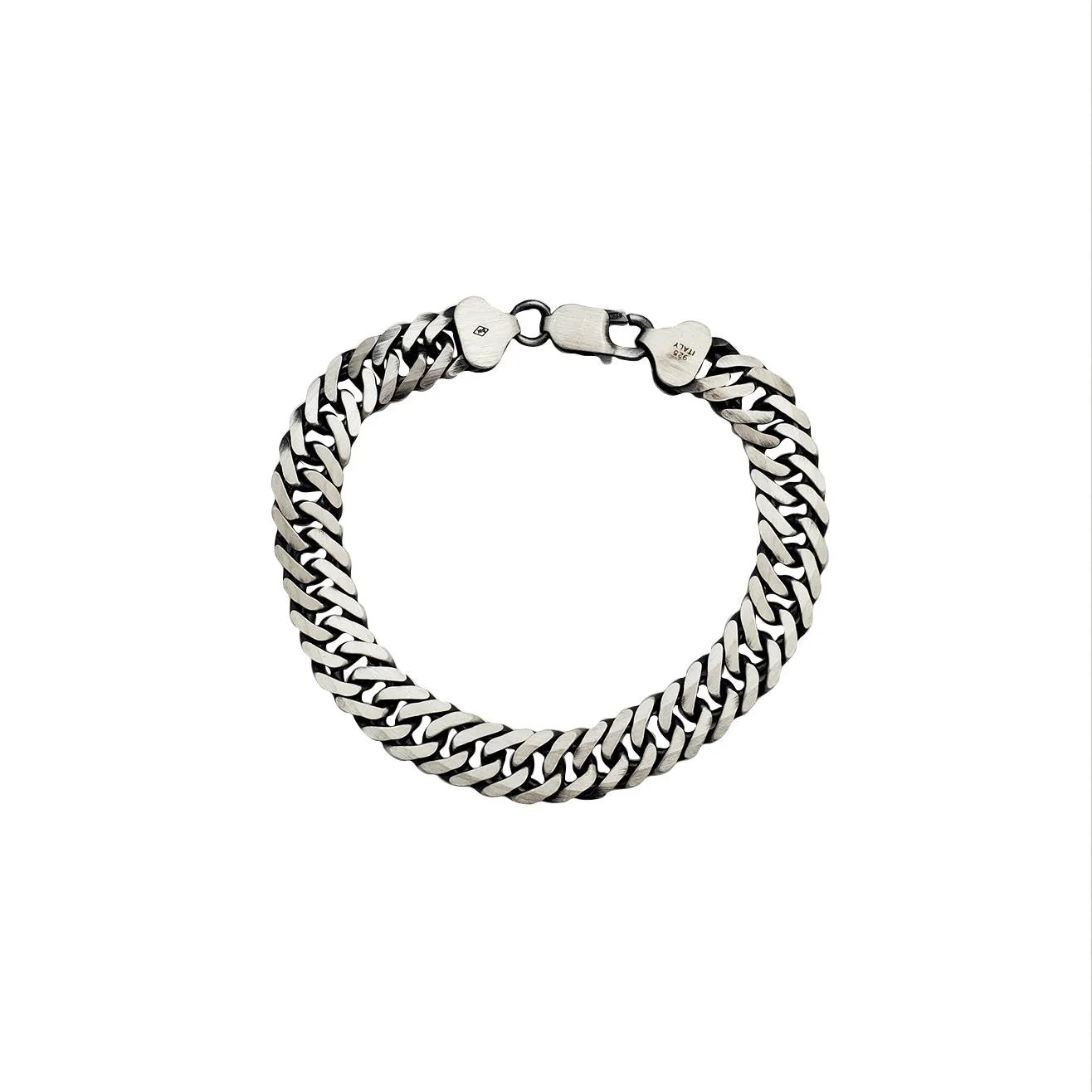 Antique Finish Double Link Cuban Bracelet (Silver)