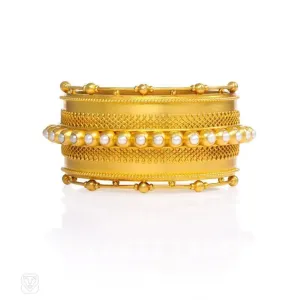 Antique gold and pearl cuff bracelet