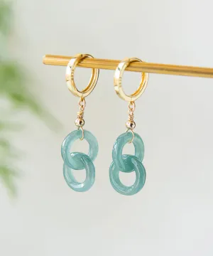 Art Blue Sterling Silver Overgild Jade Ping Buckle Drop Earrings II027