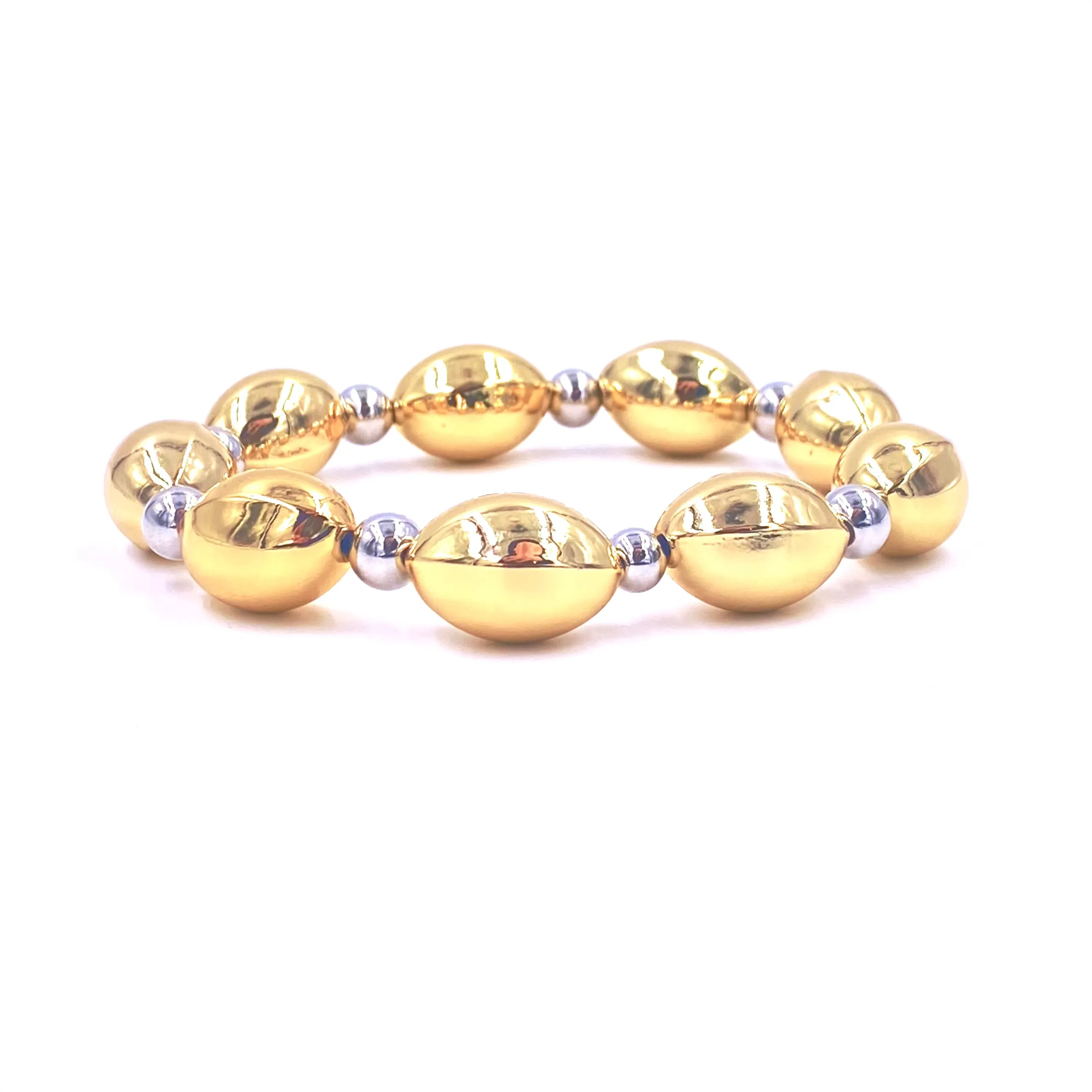 Ashley Gold Stainless Steel Oval And Round Beaded Stretch Bracelet