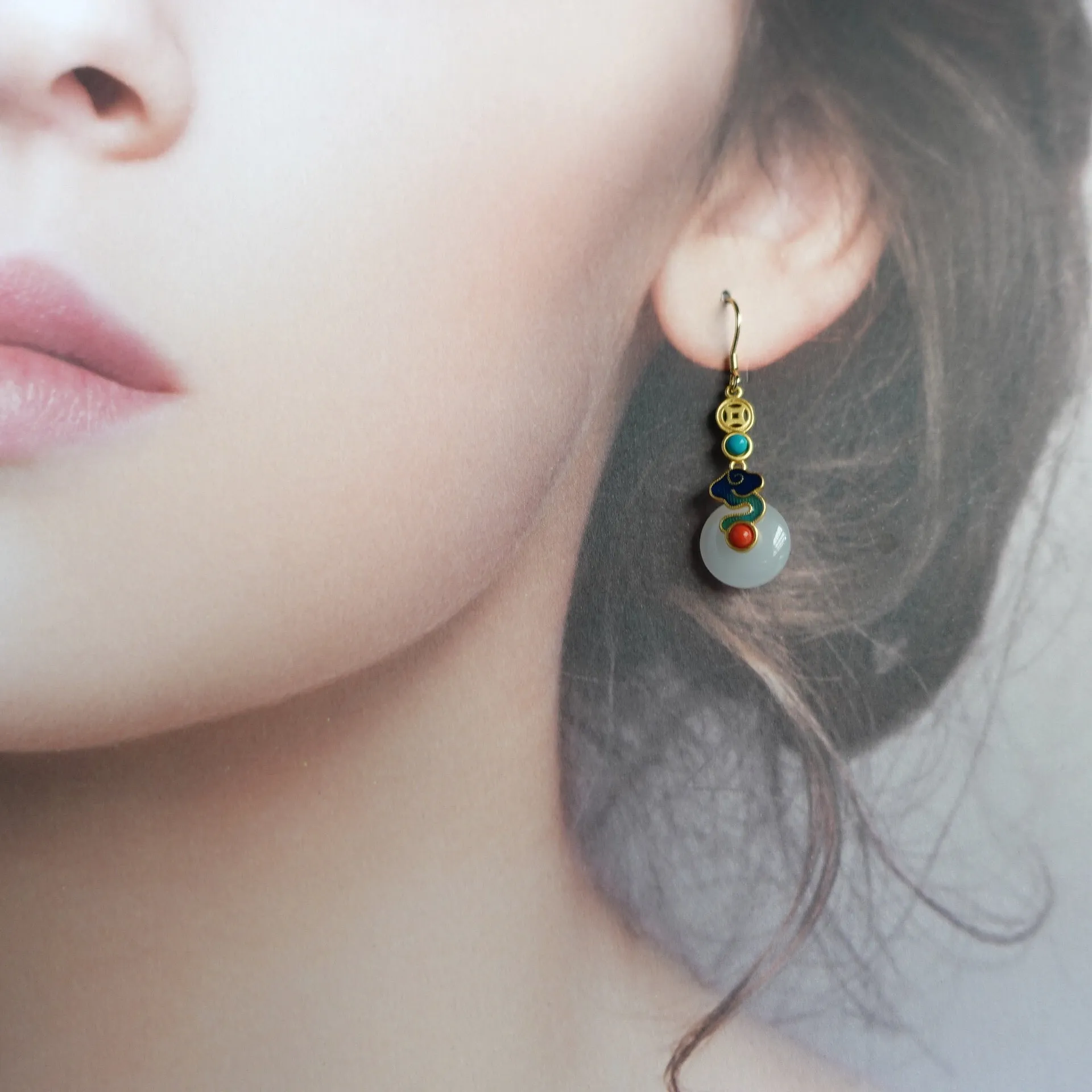 Auspicious Clouds White Jade Earrings