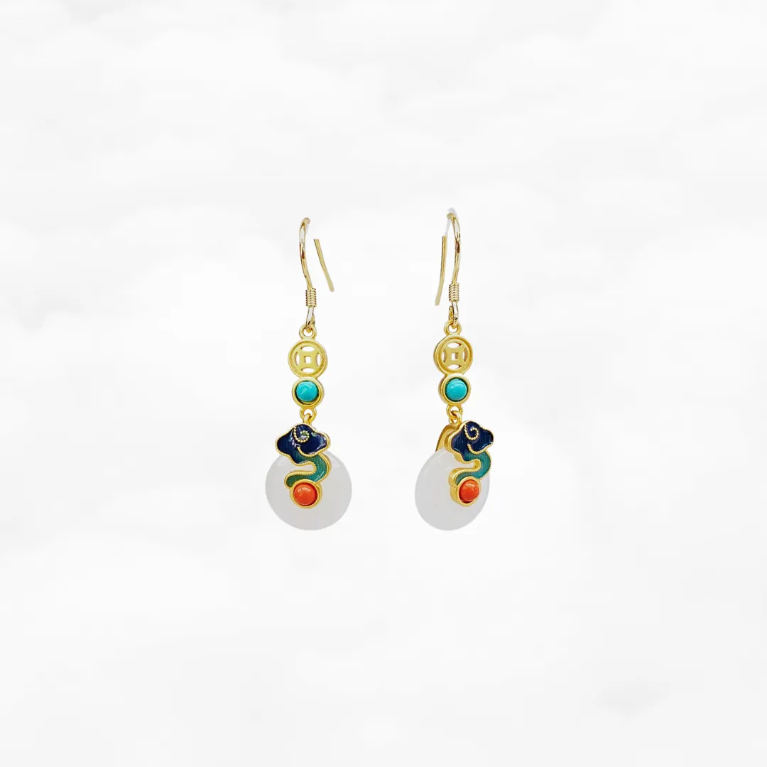 Auspicious Clouds White Jade Earrings