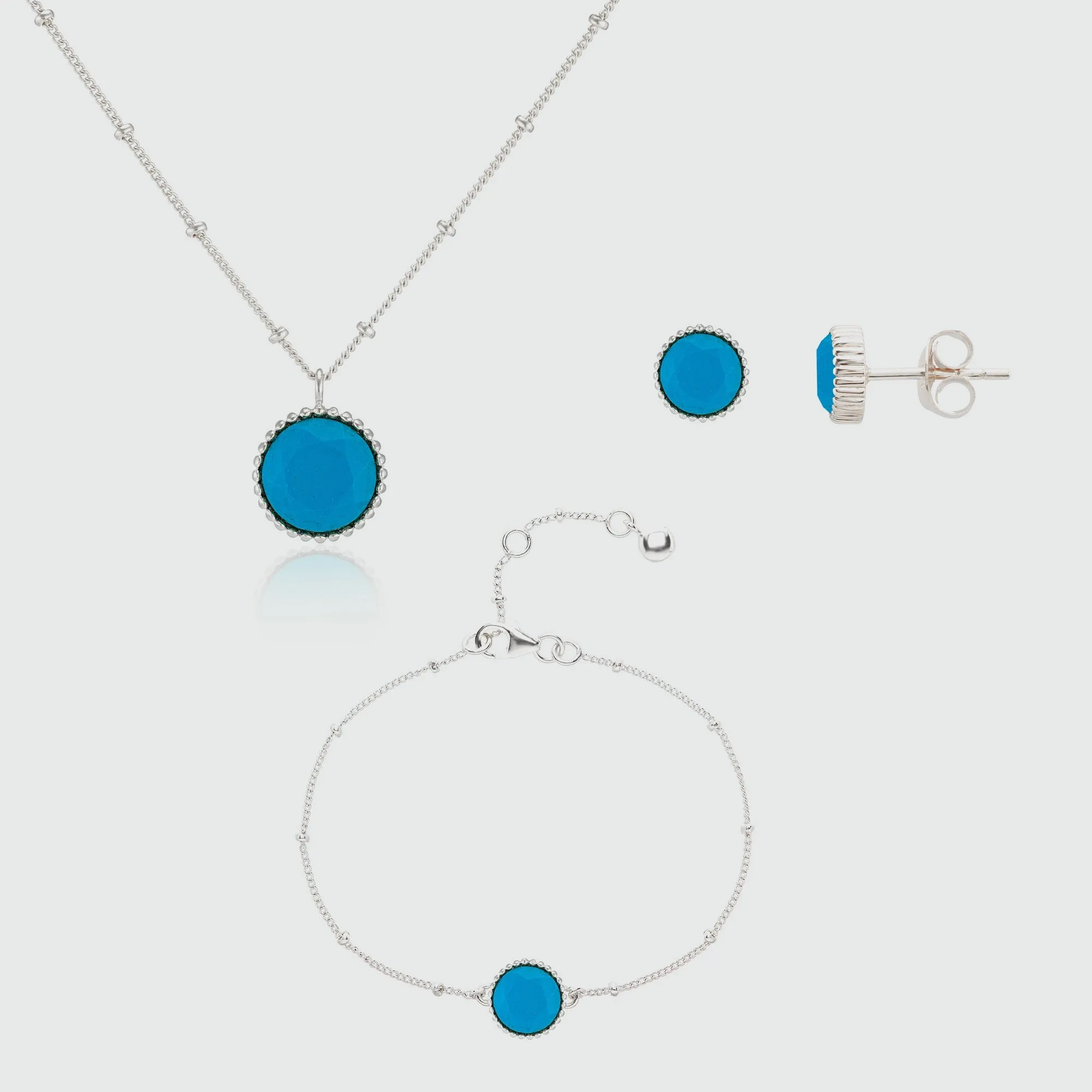 Barcelona December Birthstone Turquoise & Silver Jewellery Set