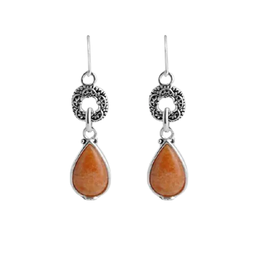 Barse Delicate Orange Jade Teardrop Earring