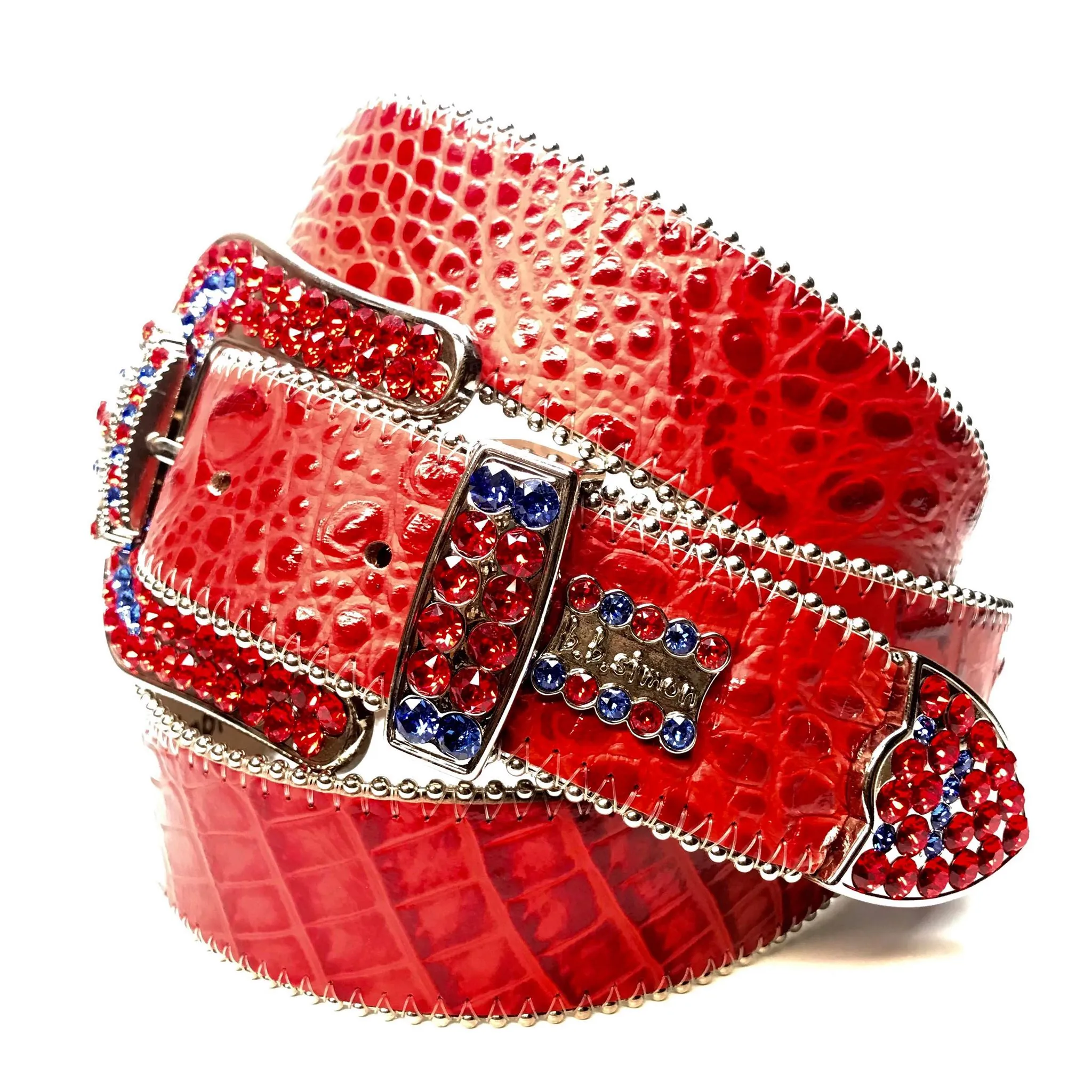 b.b. Simon "Red Blue Crown" Fully Loaded Crystal Belt