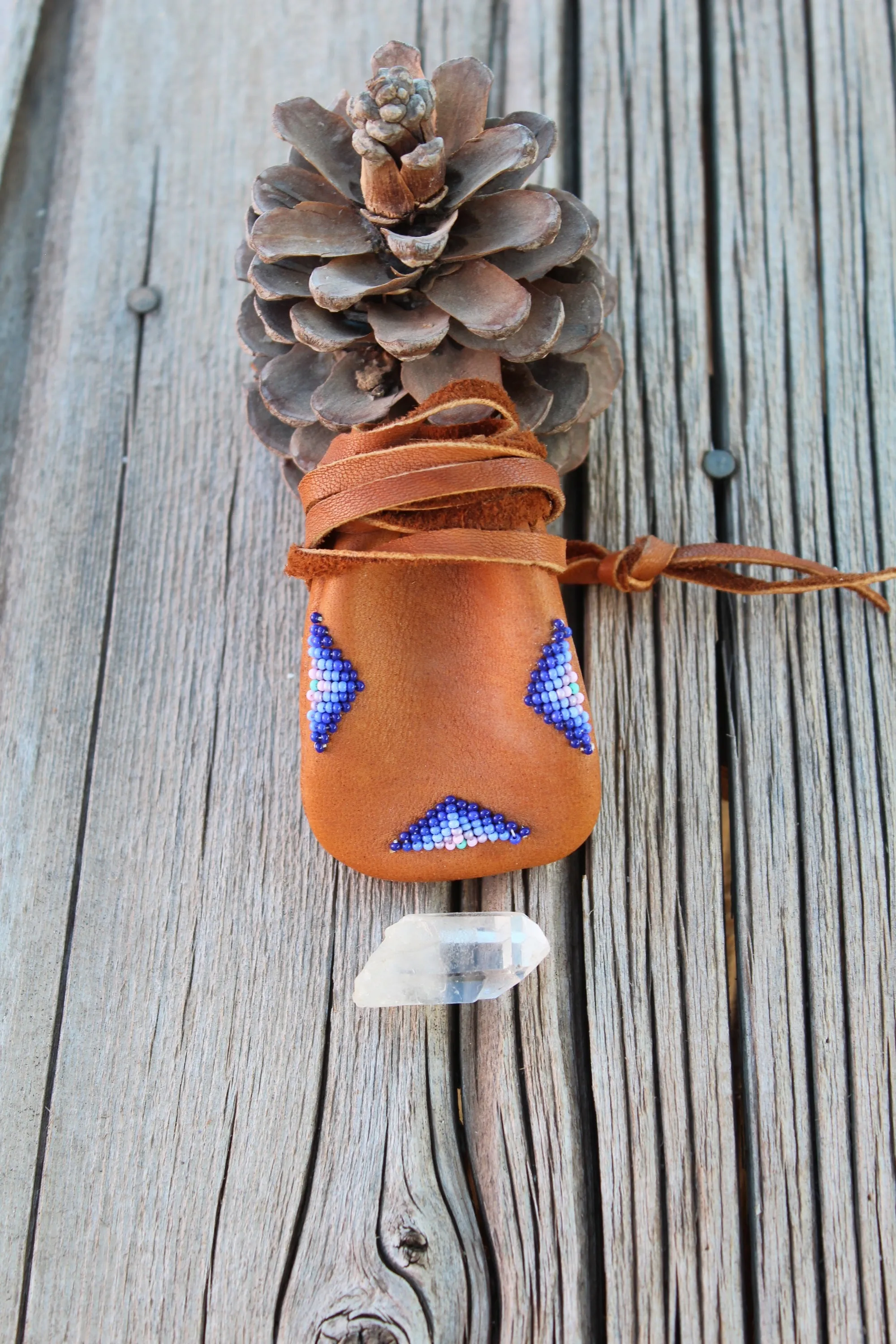 beaded buckskin medicine bag, necklace bag