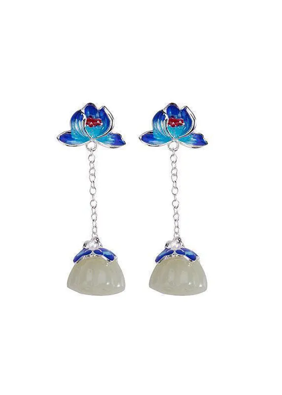 Beautiful Cloisonne Tassel Jade Drop Earrings HE1018