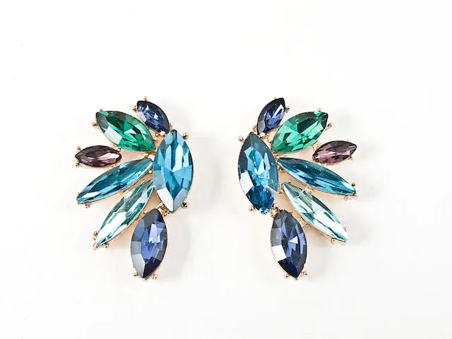 Beautiful Fancy Mix Shape Multi Color Blue Shade Gold Tone Fashion Earrings